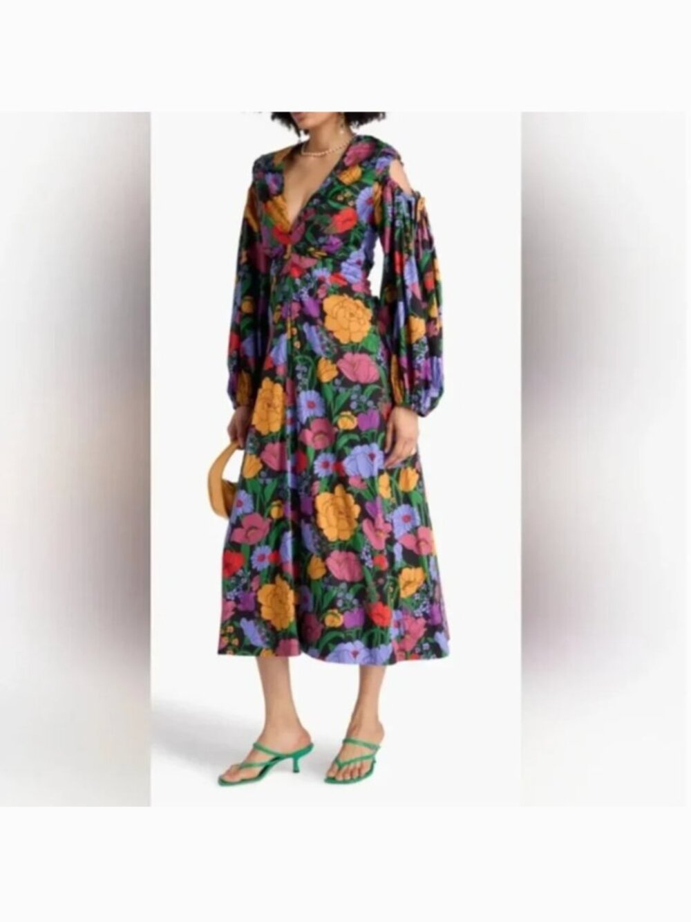 Farm Rio Floral Cotton Cold Shoulders Midi Dress size XS - Picture 1 of 10